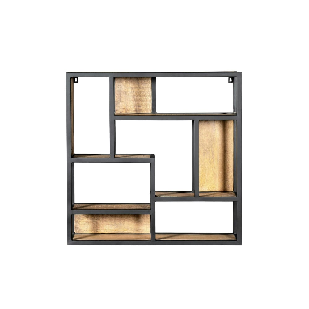 Étagère murale carrée bois clair et métal noir Étagère murale carrée bois clair et métal noir