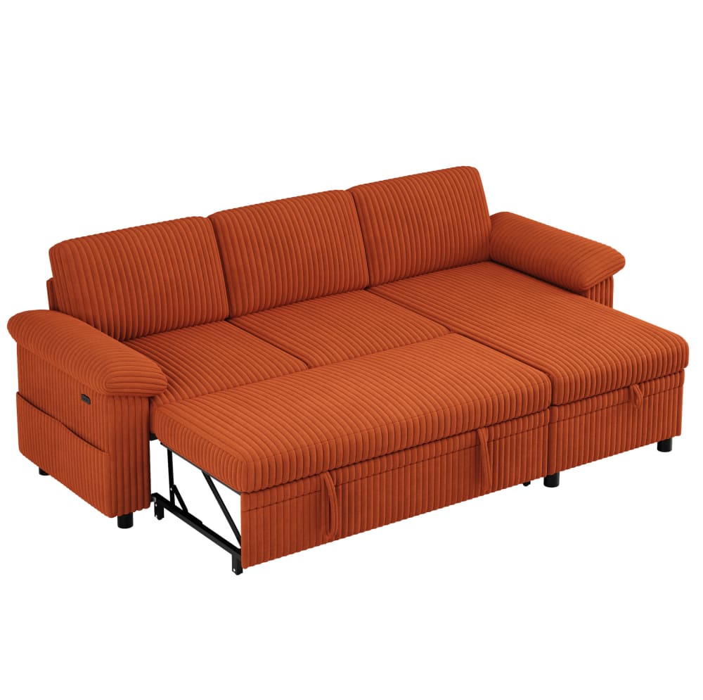 Canapé d'angle convertible avec rangement orange