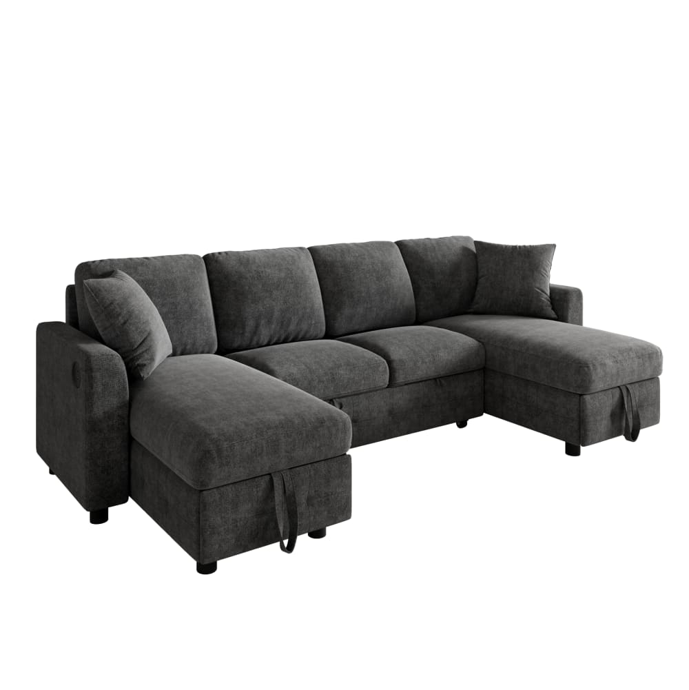 Canapé d'angle u convertible en chenille gris foncé