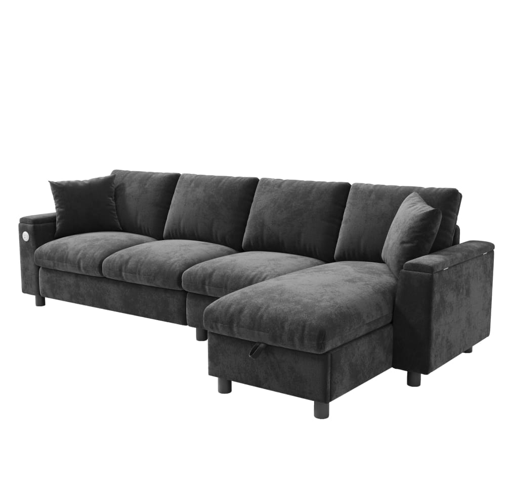 Canapé d'angle convertible en chenille gris