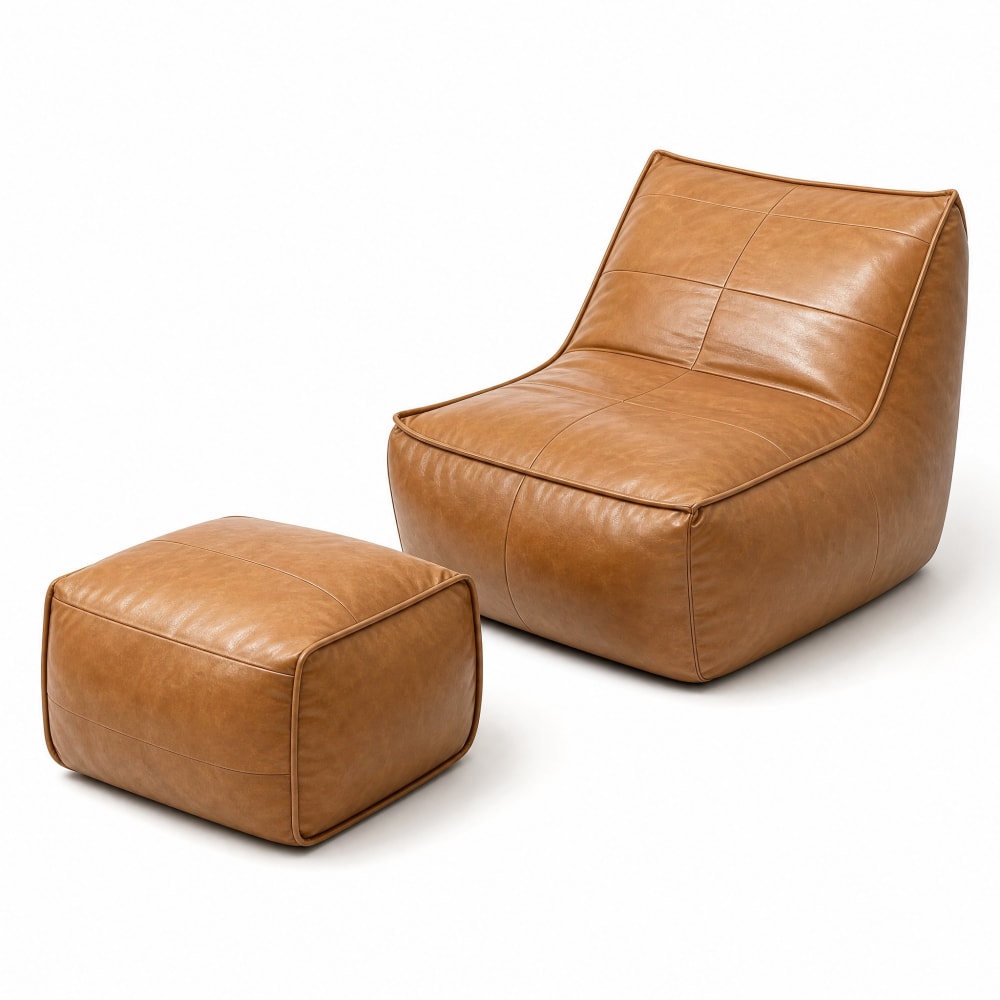 Fauteuil poire en tissu technique marron avec repose-pieds