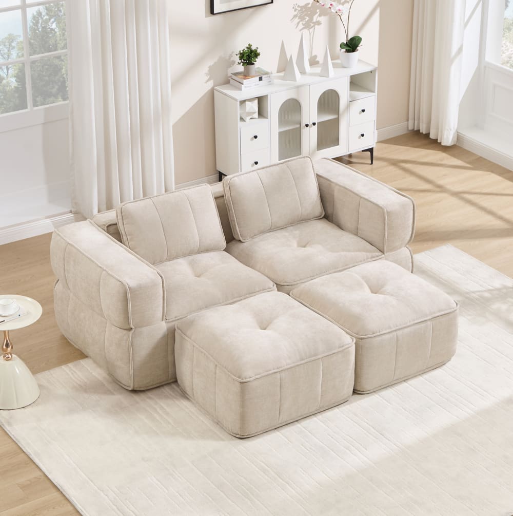2-Sitzer-Modulsofa aus Polyester beige - Maisons Du Monde