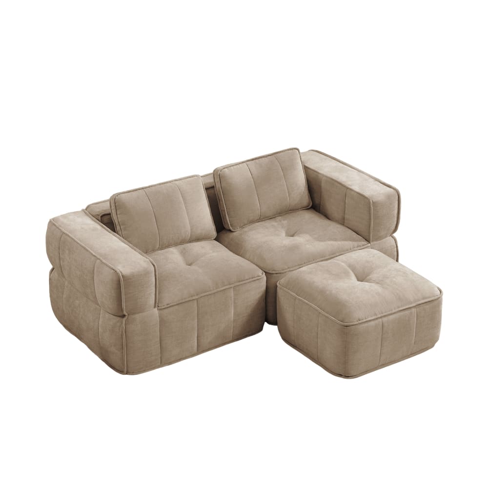Canapé modulable d angle en polyester sable avec pouf