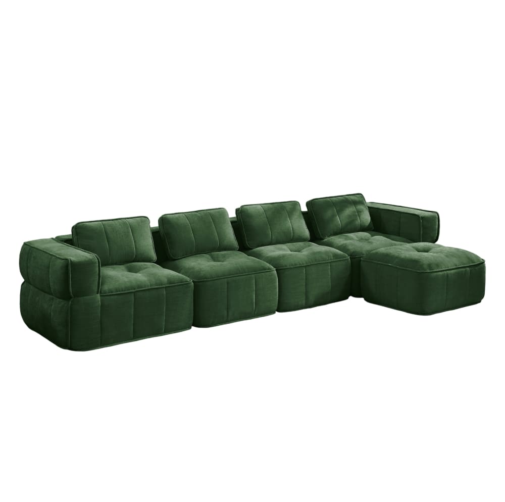 Canapé modulaire 4 places en polyester vert avec pouf