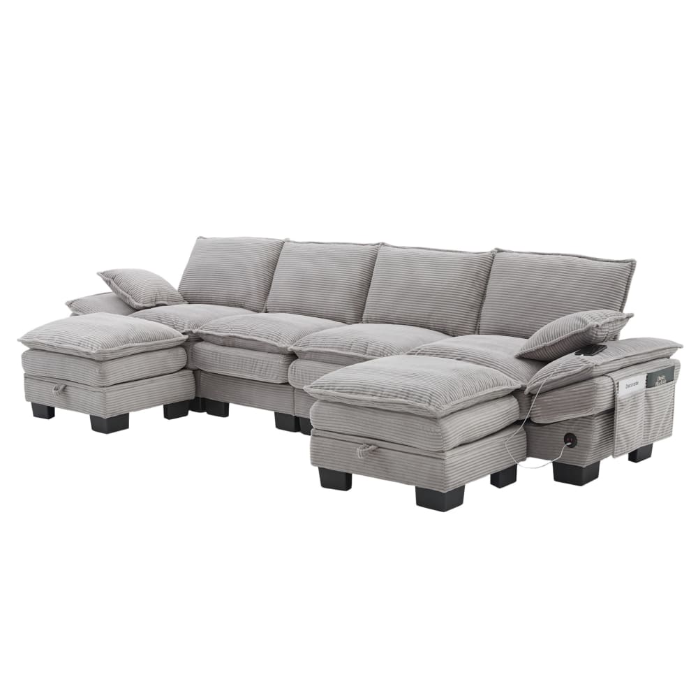 Canapé modulable 4 places en corduroy gris clair