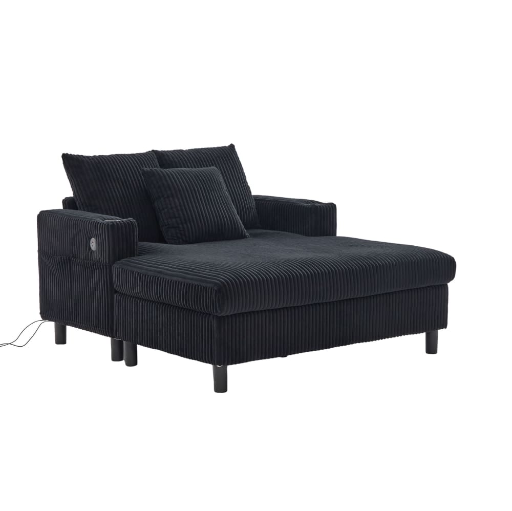 Fauteuil de relaxation en velours polyester côtelé noir