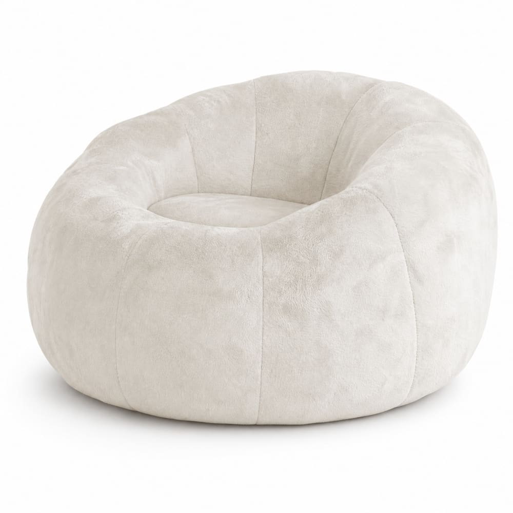 Fauteuil poire rond en flanelle blanc avec base stable