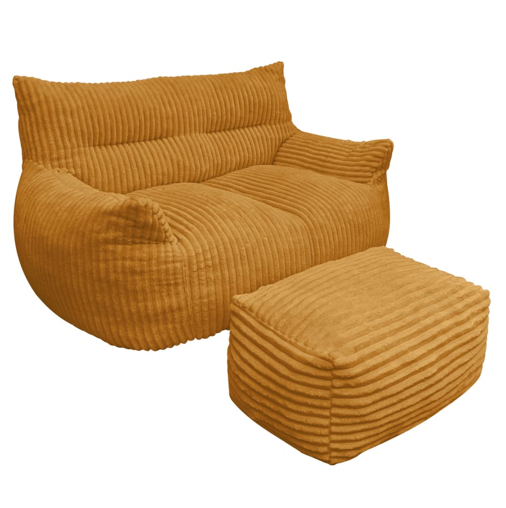 Grand fauteuil poire en flanelle jaune avec repose-pieds