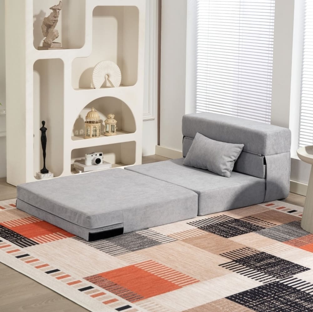 Bodensessel aus Flanell mit Kissen zum Ausklappen 80x80x64 cm -