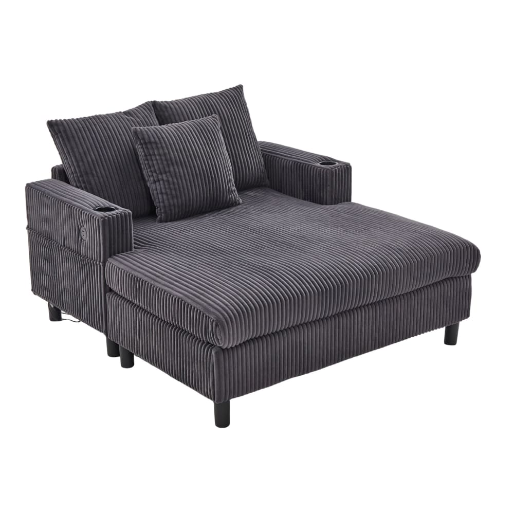 Hauss Spole Relaxsessel aus Cordstoff dunkelgrau mit LED, USB und Becherhalter - Pes - Polyester