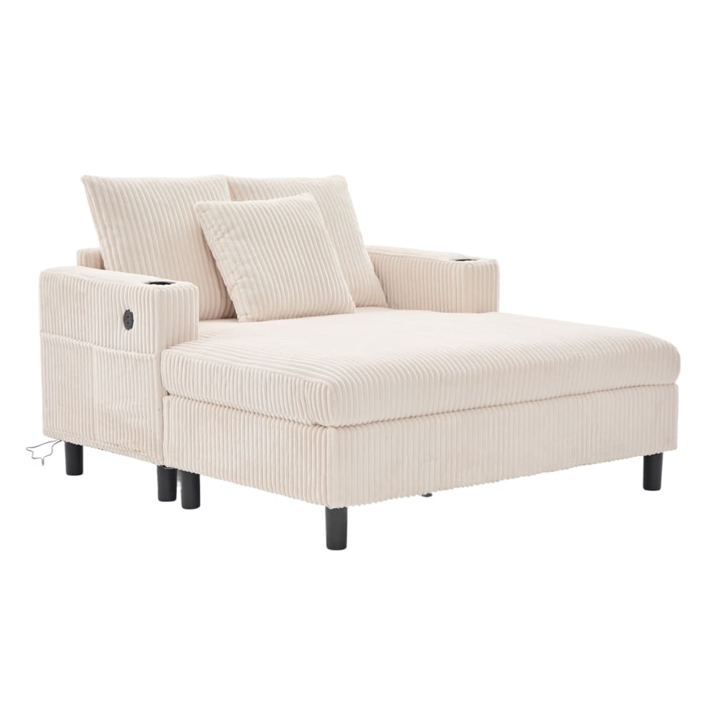 Fauteuil relax en velours polyester côtelé beige