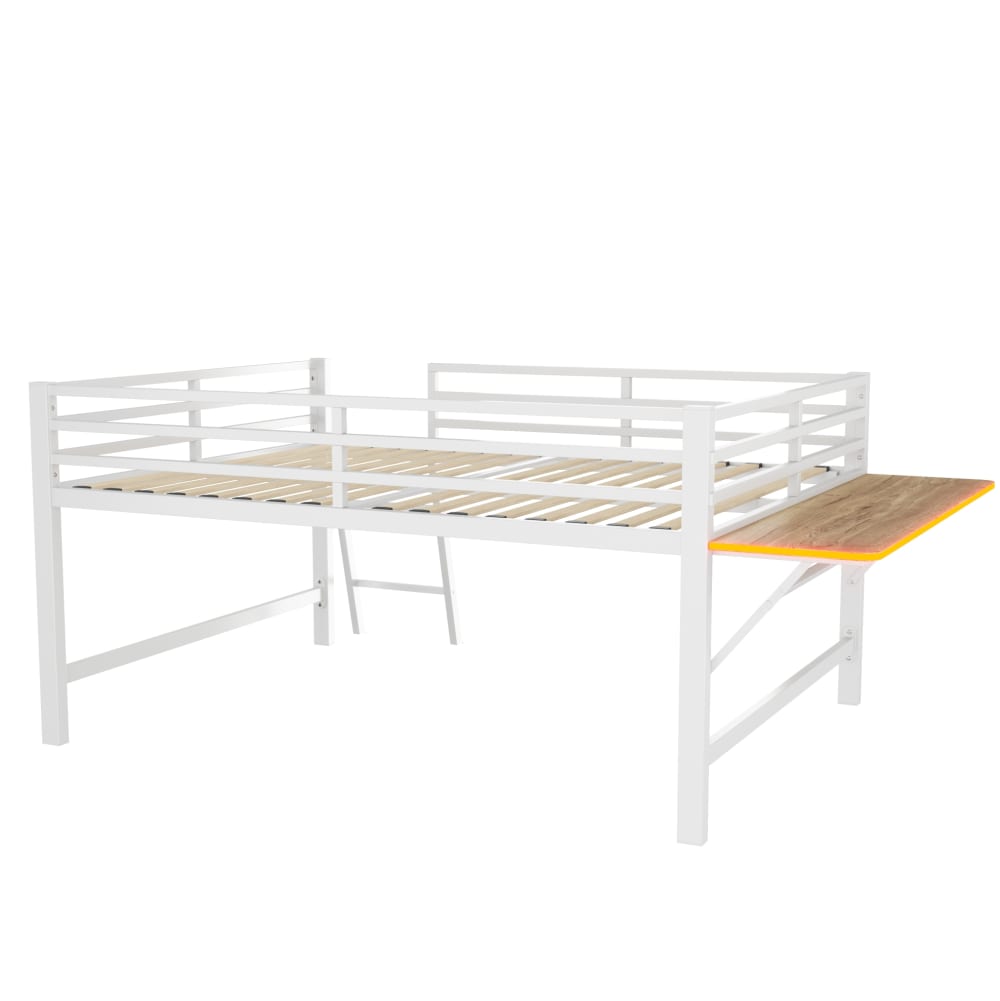 Hauss Spole Hochbett aus Metall weiß mit Schreibtisch und LED 140x200 cm Stahl Baby