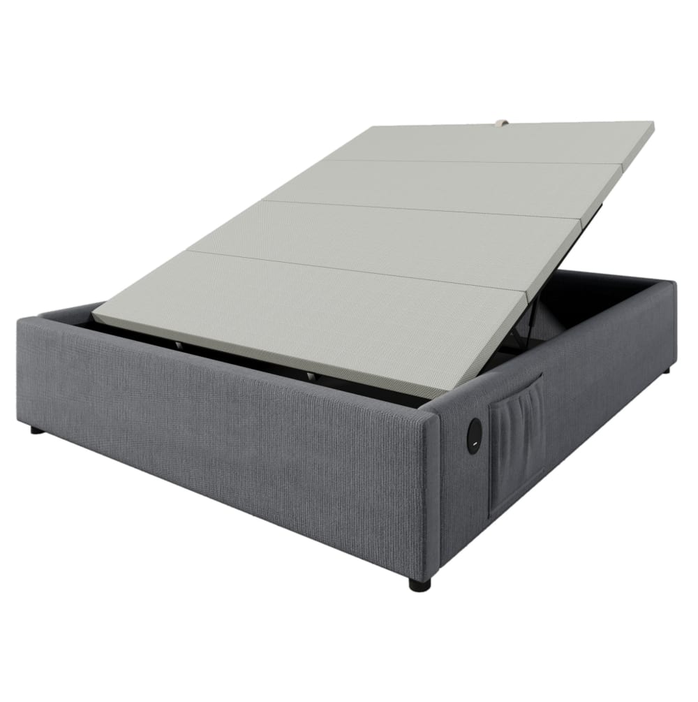 Lit rembourré en velours polyester gris avec usb 140x200 cm