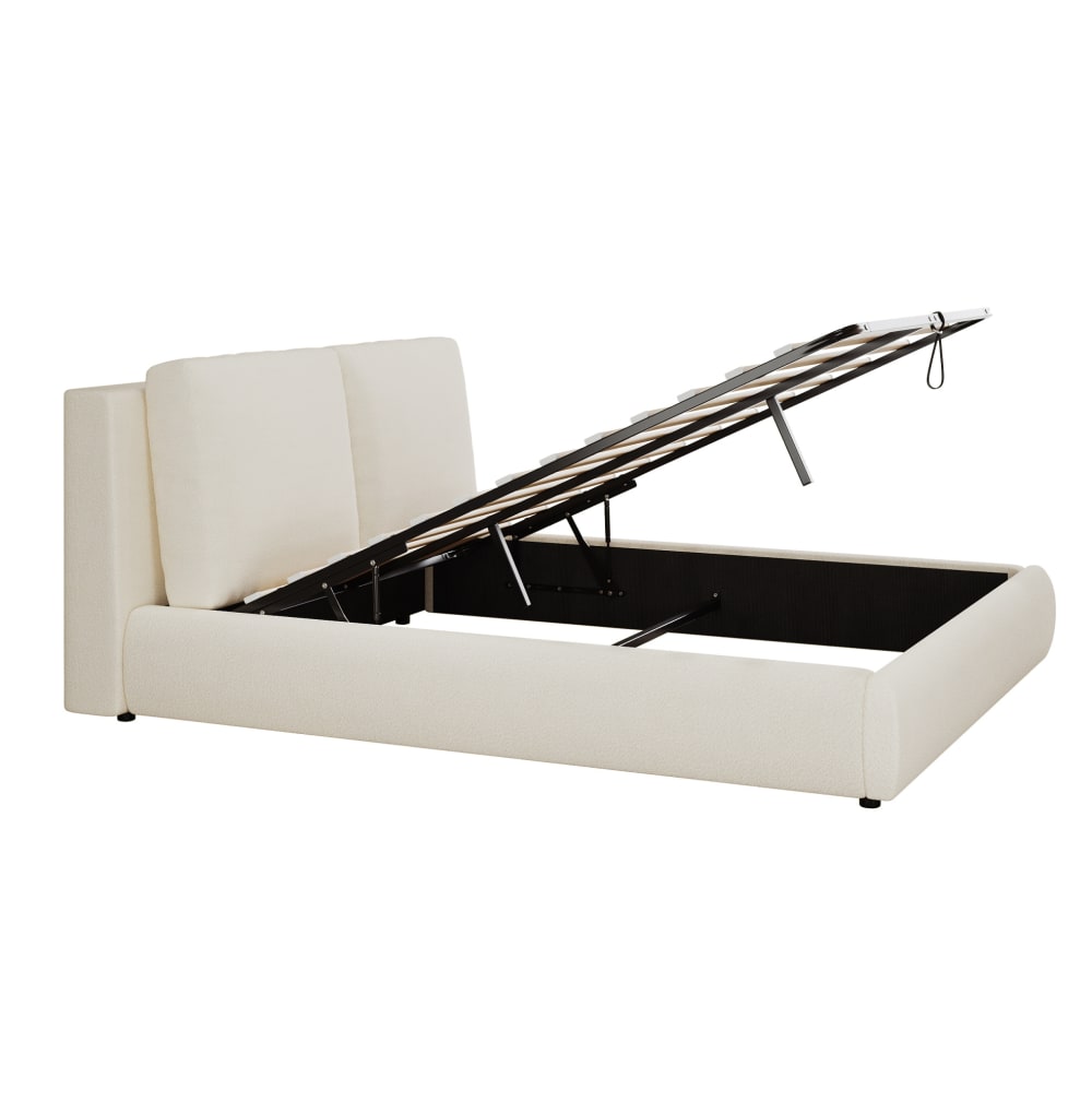 Lit rembourré en bouclé beige avec rangement 160x200 cm