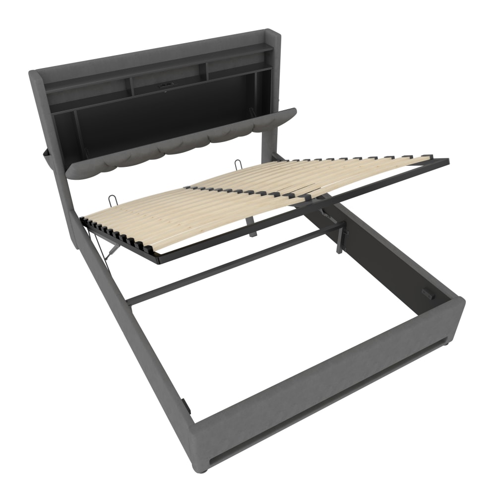Lit rembourré en velours polyester avec led usb gris foncé 160x200 cm