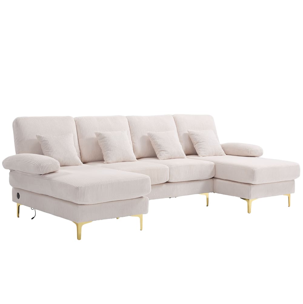 Canapé en velours polyester beige avec led et port usb