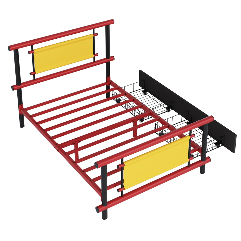 Hauss Spole Kinderbett aus Metall rot mit Schubladen 90x200 cm Stahl Baby