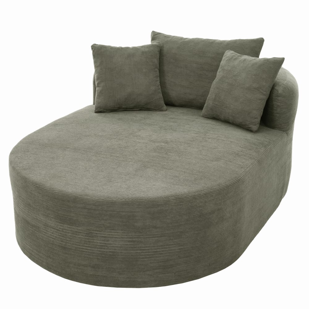 Fauteuil ovale en velours polyester côtelé vert