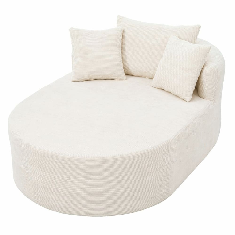 Fauteuil relax ovale en velours polyester côtelé beige clair
