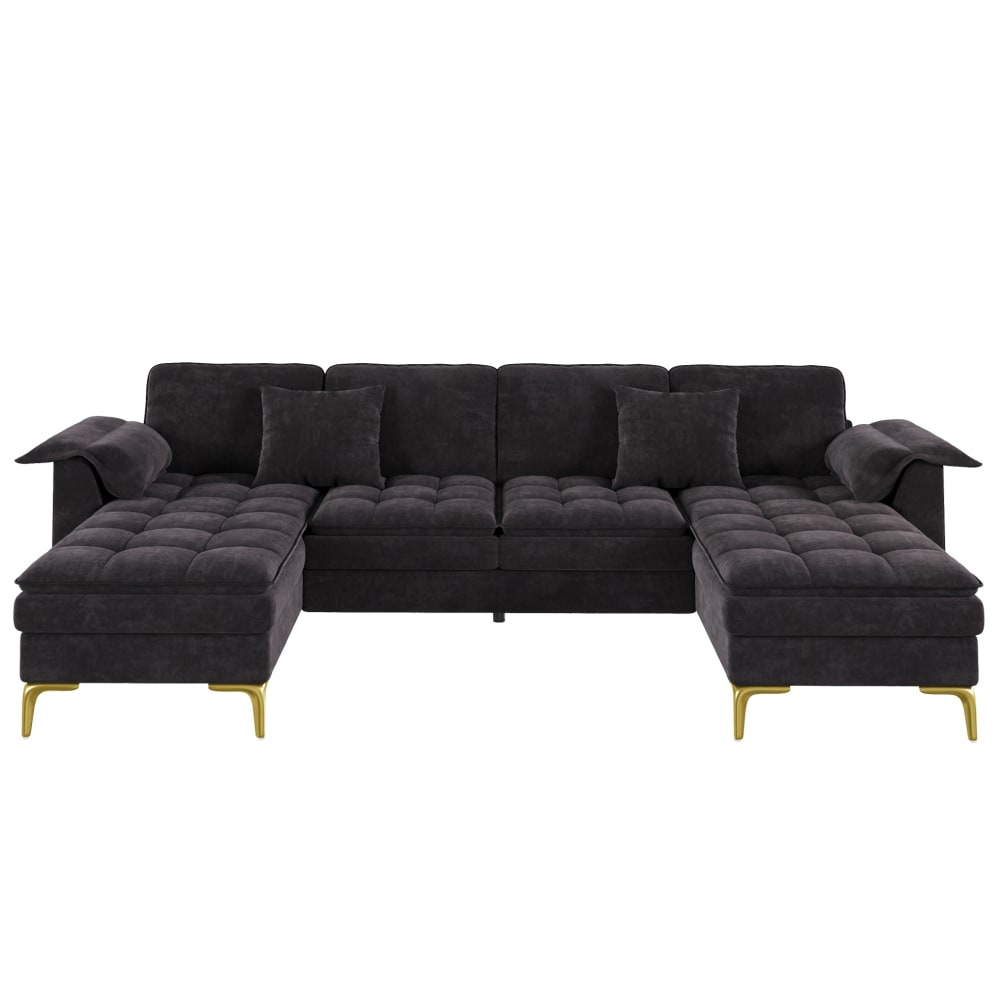 Canapé d'angle modulable en chenille noir 262x134x86 cm