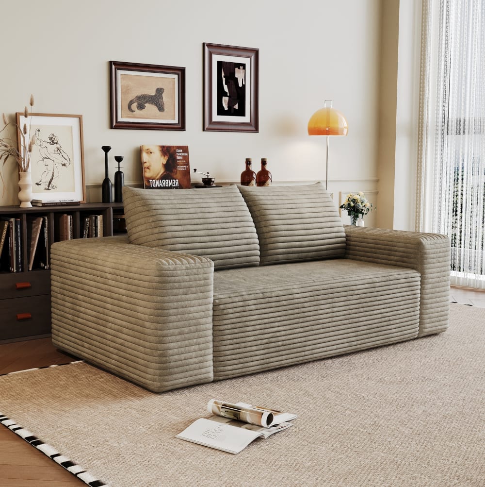 Canapé modulaire en velours polyester côtelé chamois