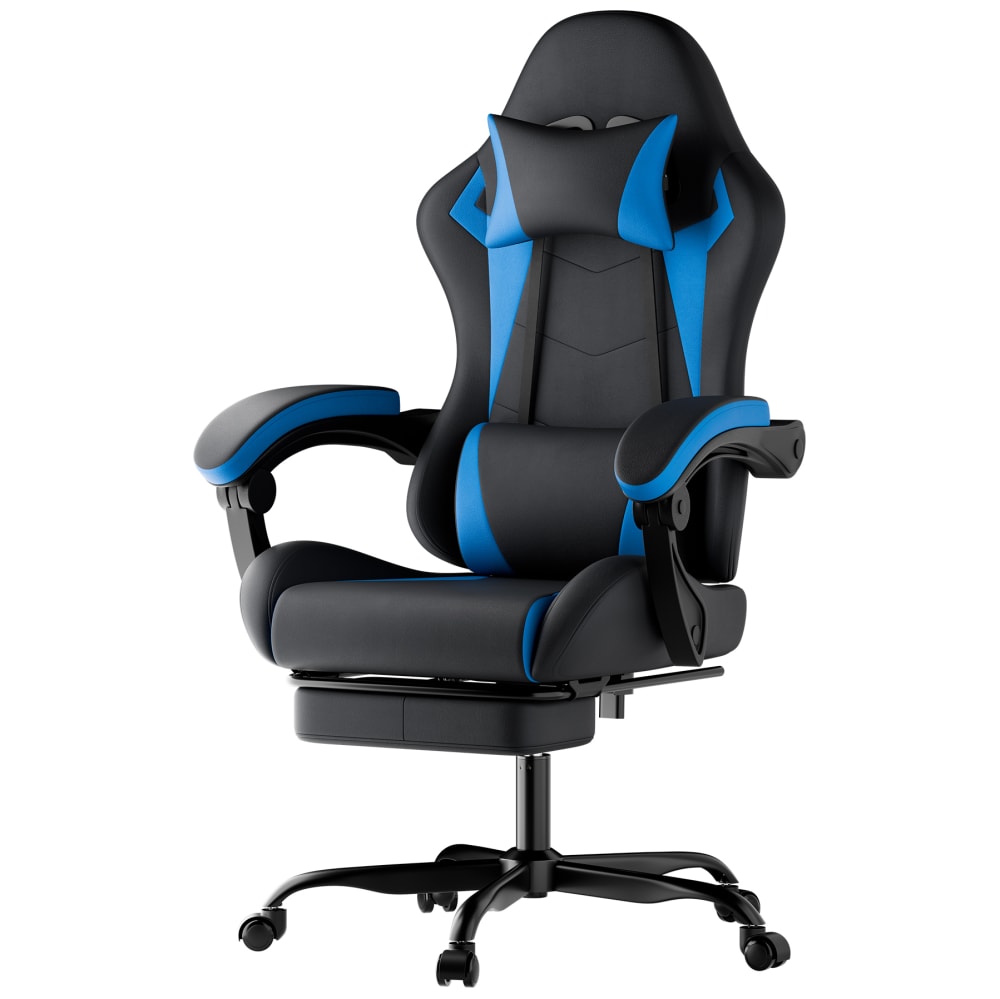 MODFU Ergonomischer Gaming Stuhl mit Fußstütze, Schwarz Blau style modern Schwarz Pvc - Polyvinlychlorid