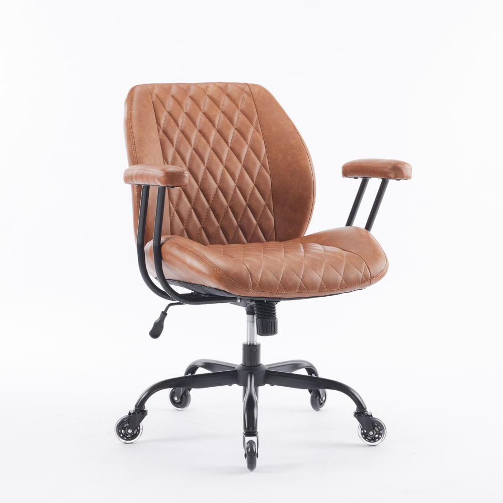 Chaise de bureau ergonomique en cuir marron