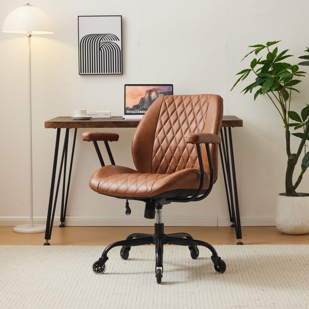 Ergonomischer Bürostuhl mit Armlehnen, Leder, Braun - Maisons Du