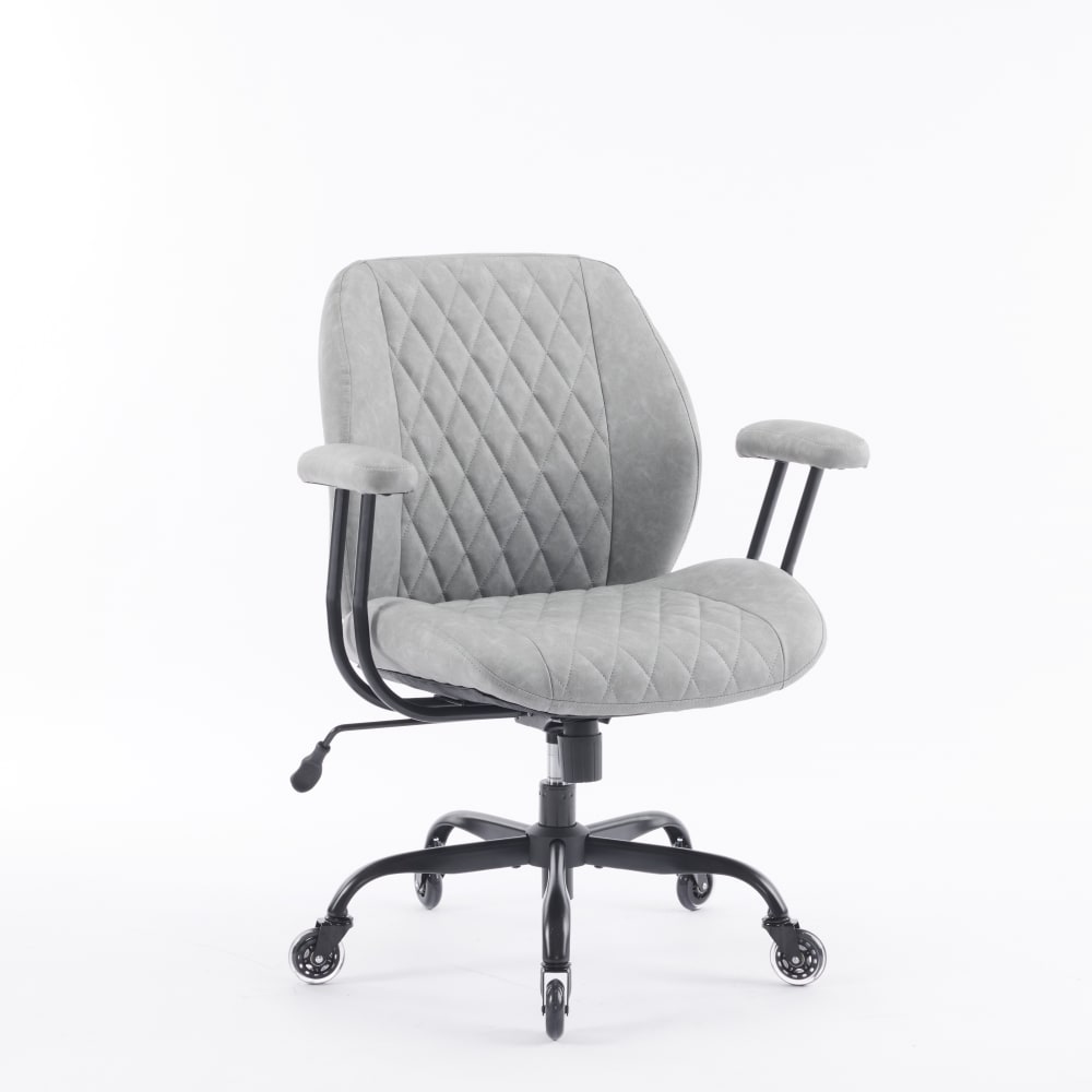 Chaise ergonomique en cuir avec accoudoirs, gris