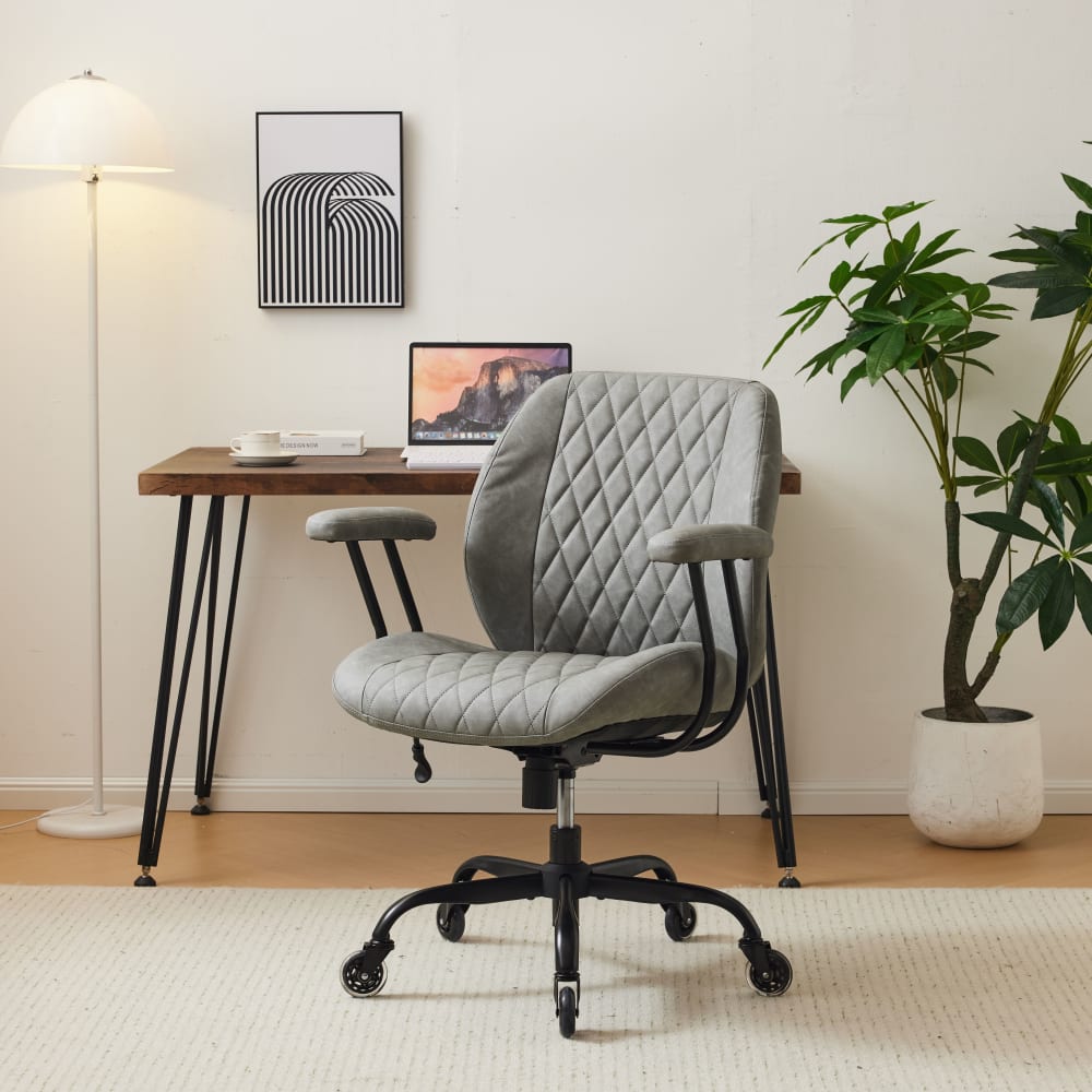 Ergonomischer Leder-Bürostuhl mit Armlehnen, Grau - Maisons Du