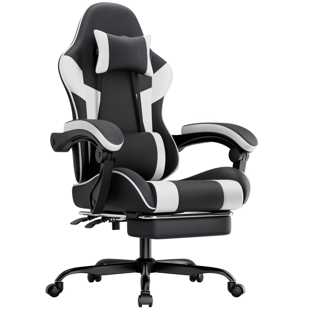 Chaise de gaming ergonomique avec soutien lombaire, noire/blanc