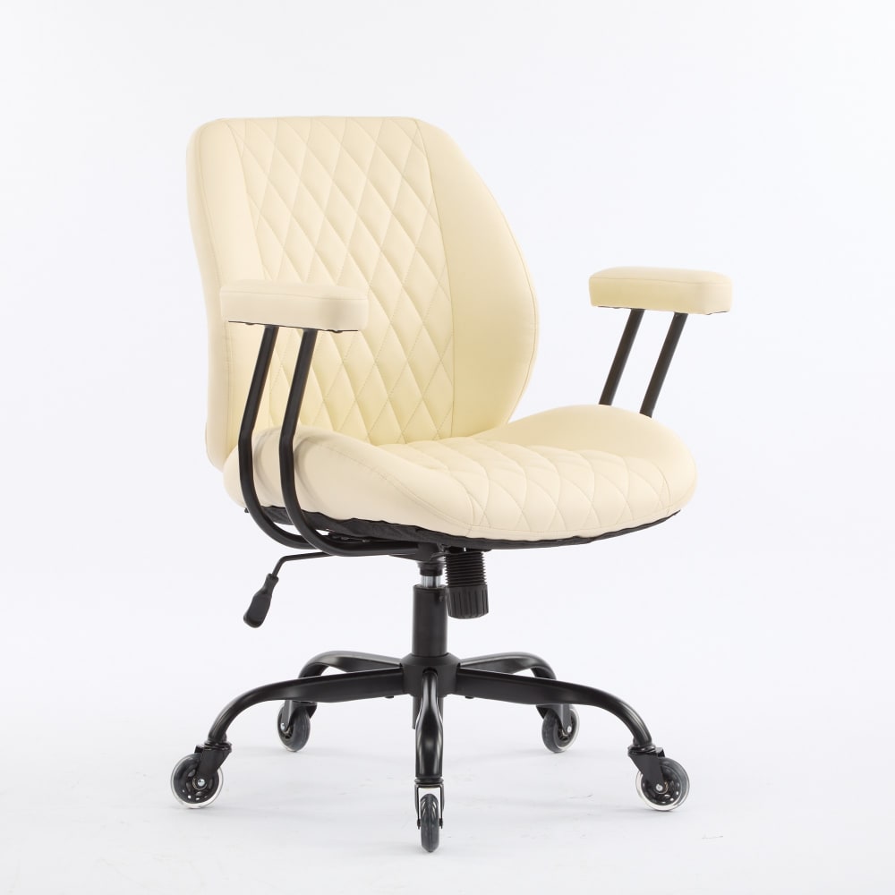 Chaise de bureau ergonomique en cuir, réglable, blanc