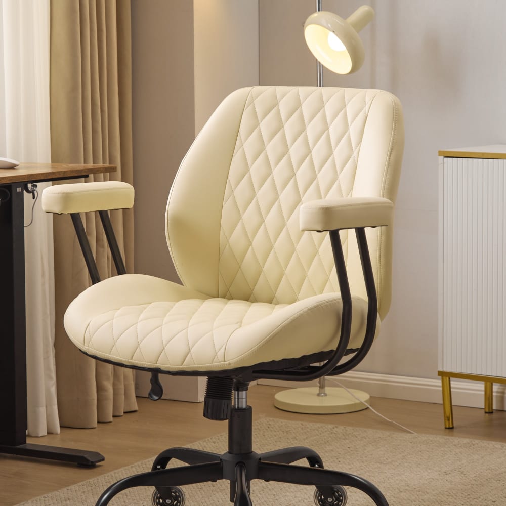 Ergonomischer Bürostuhl aus Leder, höhenverstellbar, Weiß -