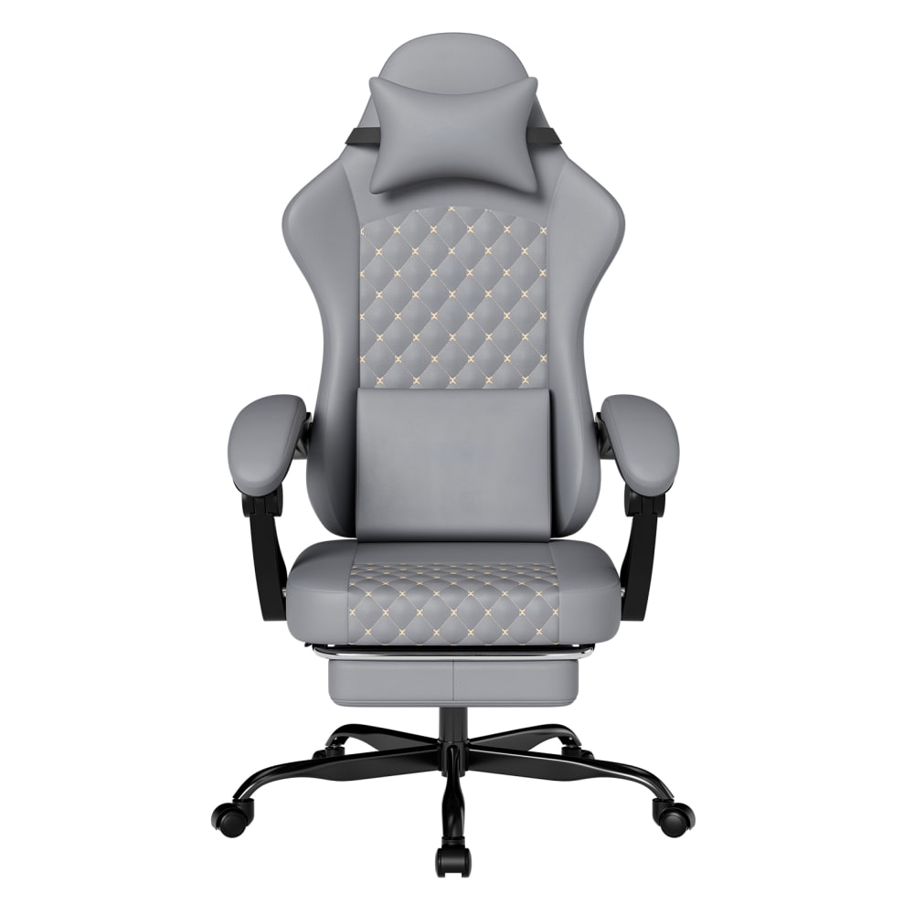 MODFU Gaming Stuhl mit Fußstütze, ergonomisch, Leder, Grau style modern Grau Leder
