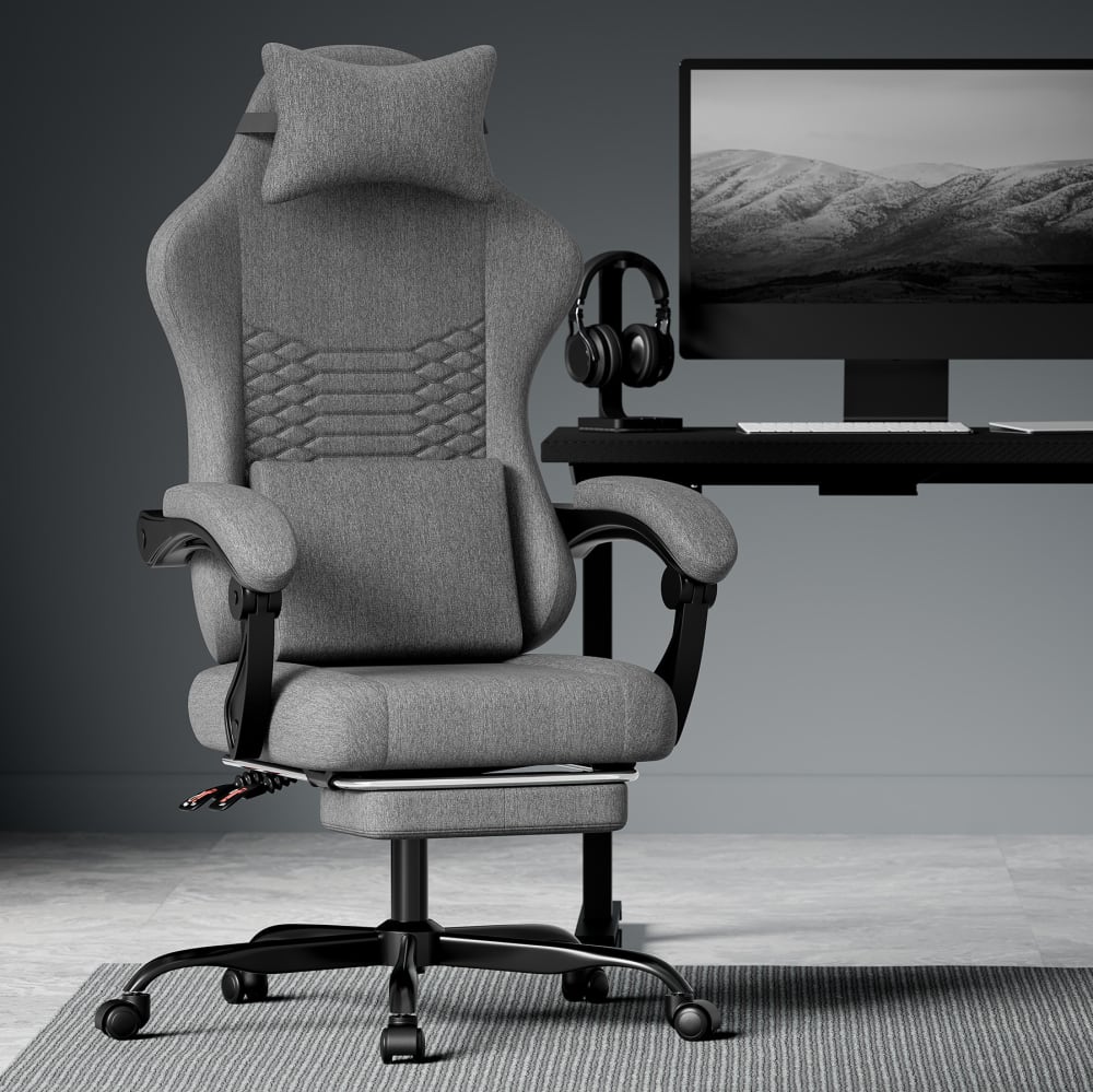 Gaming Stuhl Stoff, ergonomischer Bürostuhl mit Fußstütze,