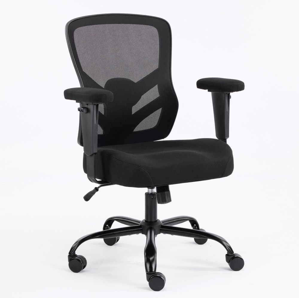 Chaise de bureau ergonomique avec soutien lombaire, cuir, noir