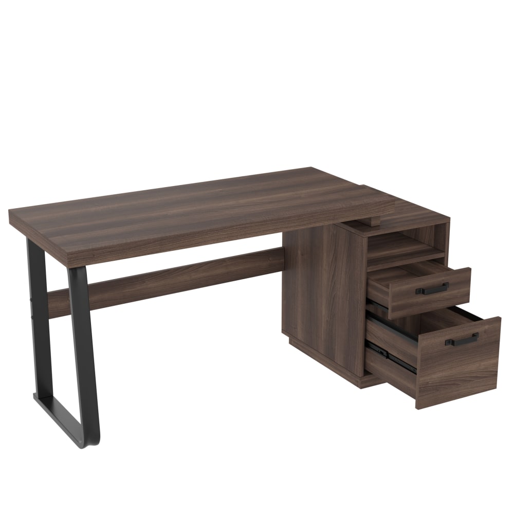 Bureau 161x54x76.3 cm avec 2 tiroirs et niche ouverte,  métal brun