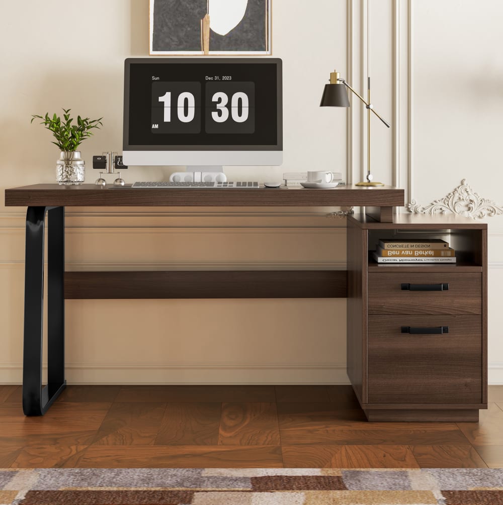 Schreibtisch mit Ablagefächern und Schublade 161x54x76.3 cm Braun