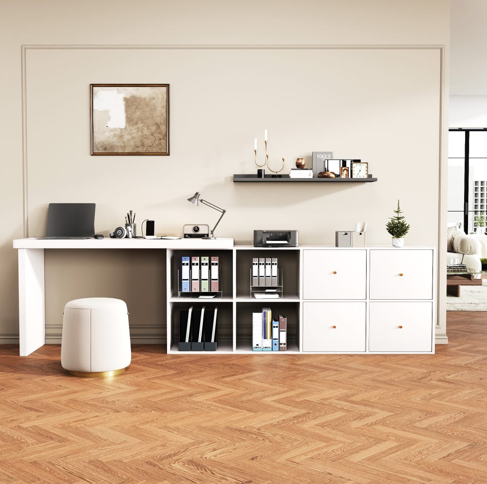 360° drehbarer Schreibtisch L-Form 120×48×78 cm, weiß - Maisons