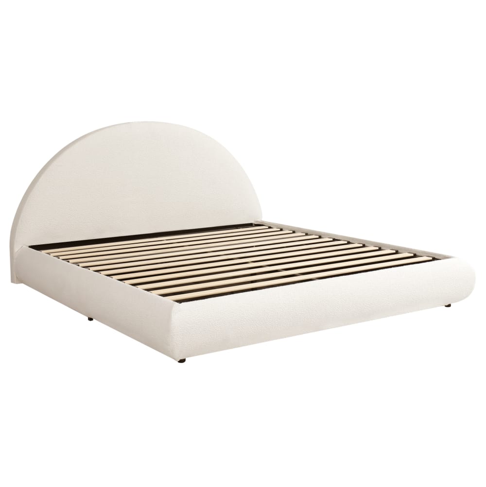 Lit cofffre adulte 160x200 cm avec tête de lit, tissu bouclé blanc