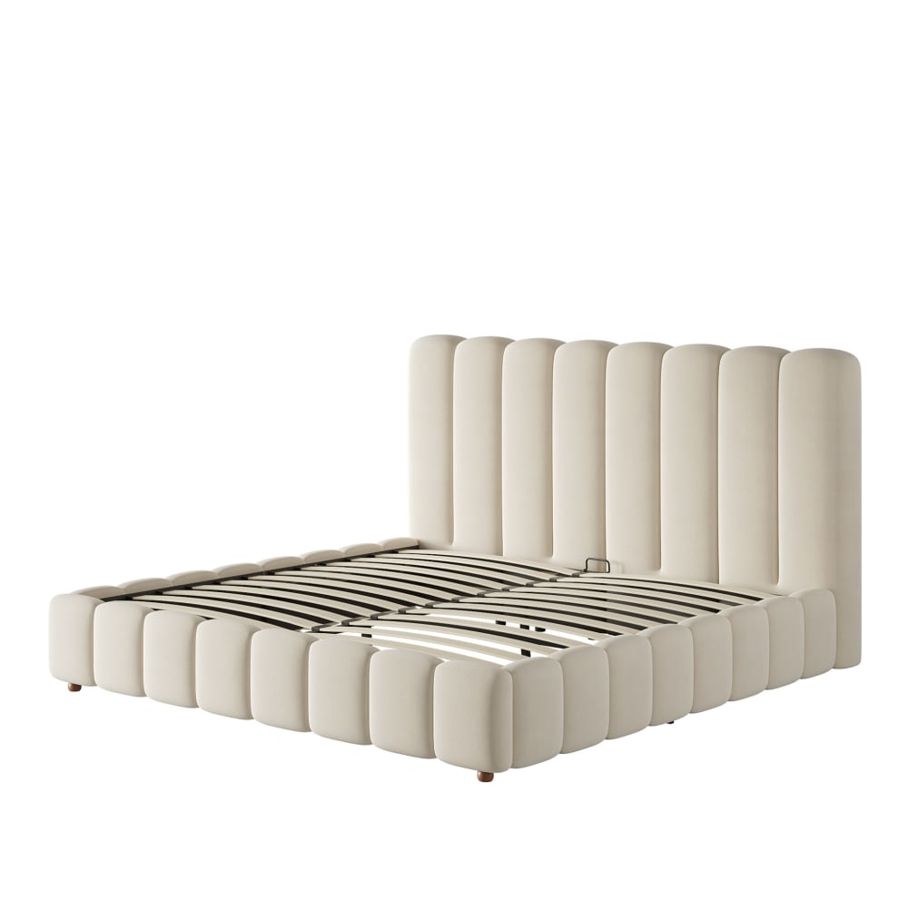 Lit adulte coffre 160x200 cm avec sommier à lattes, velours beige