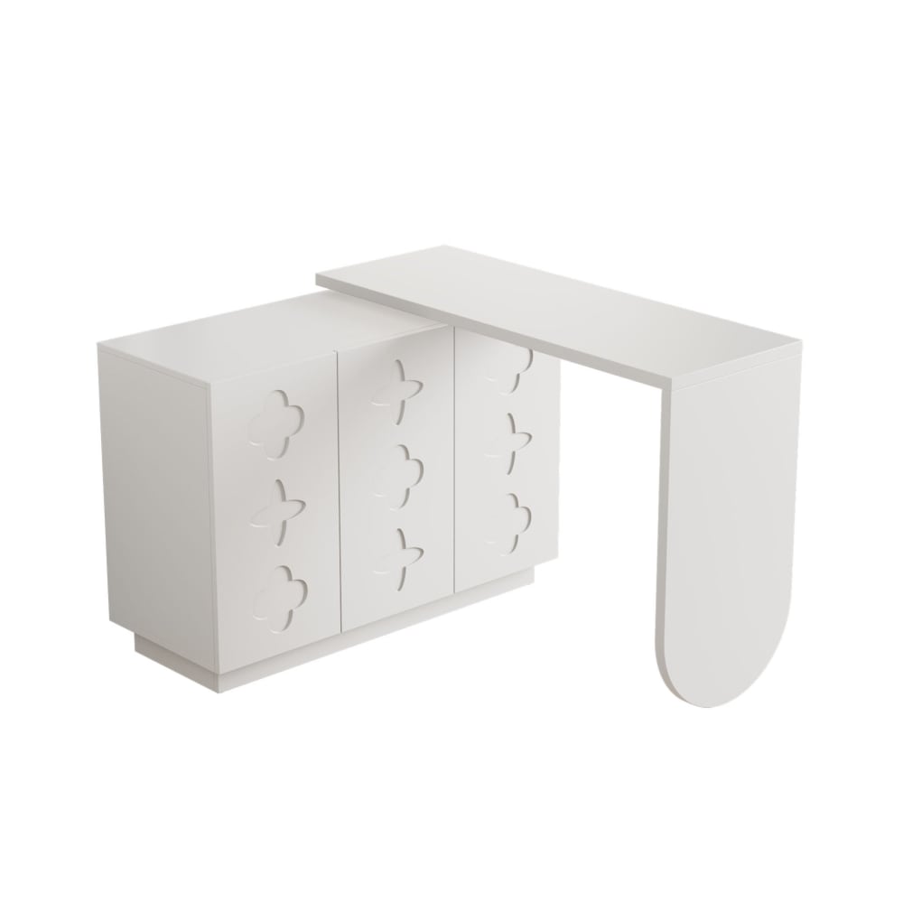 Bureau pivotant avec 3 portes 110x100x72.5 cm, blanc