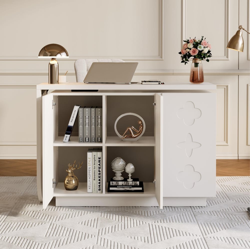 Drehbarer Schreibtisch mit 3 Türen 110 x 100 x 72,5 cm, Weiß -