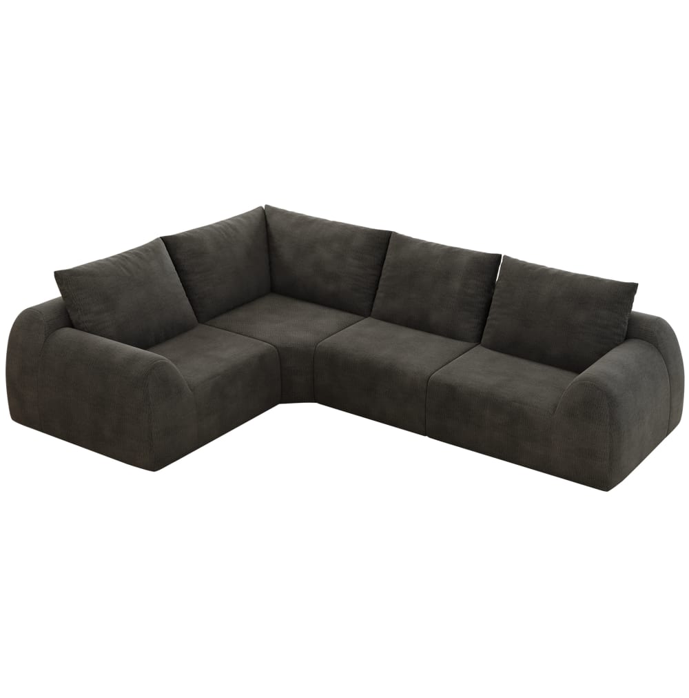 Canapé compressé d’angle 4 places 267x200x85 cm en chenille gris foncé