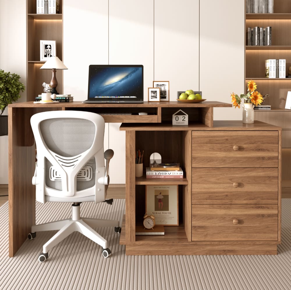 Ausziehbarer Schreibtisch mit 3 Schubladen, 110x40x75.5 cm,