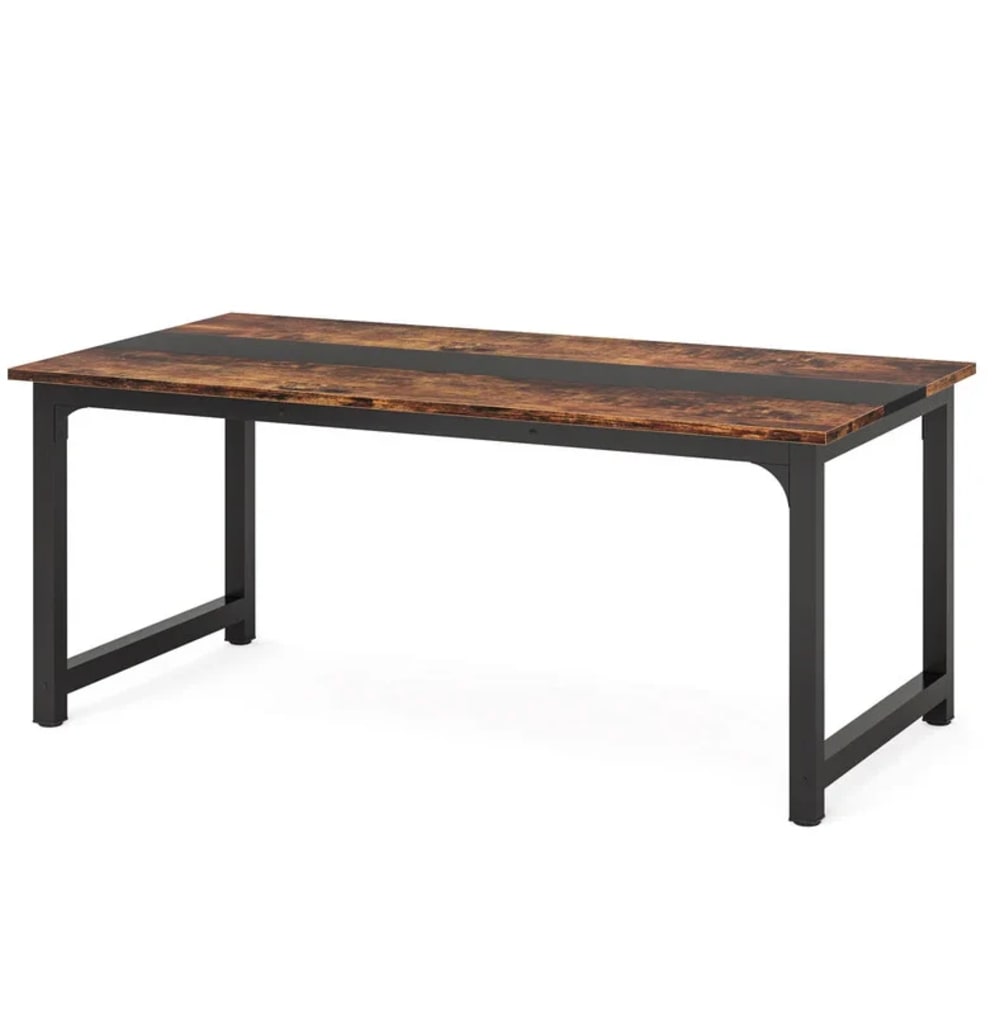 Bureau de 160x80x74 cm, grande surface, pieds en métal, noir