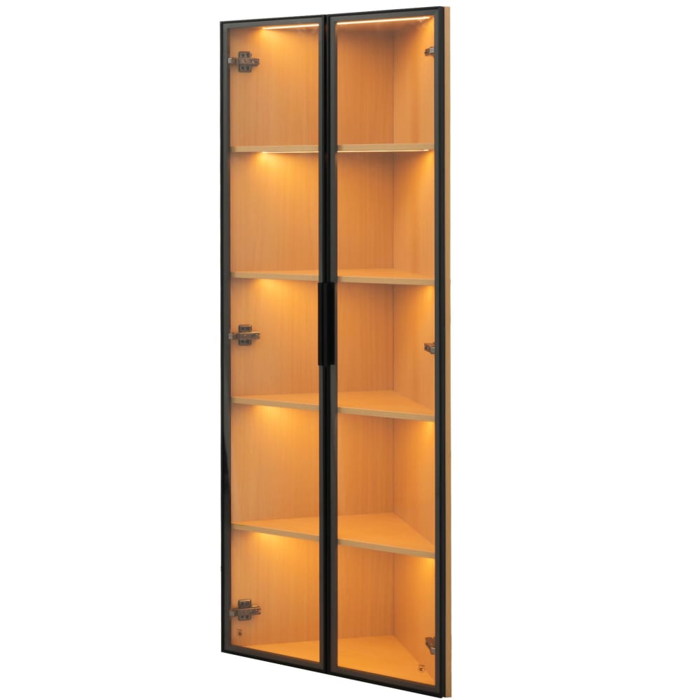LED-Eckvitrine, Glas, MDF in Eichenoptik, 160 cm, Schwarz -