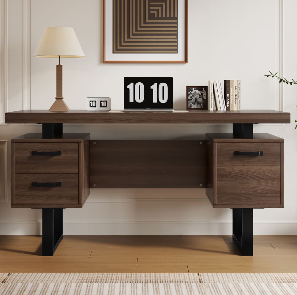 Büroschreibtisch mit 2 Schubladen, 135x54x76 cm, Braun - Maisons