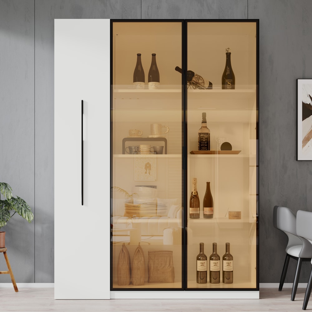 LED-Vitrine mit Seitenauszug, 110,5x35x160 cm, Weiß - Maisons Du