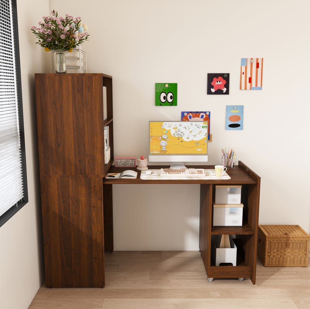 Ausziehbarer Schreibtisch mit offenem Fach, 126x55x136 cm,